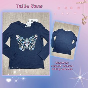 T-shirt ML motif brodé papillon - taille 6 ans - neuf
