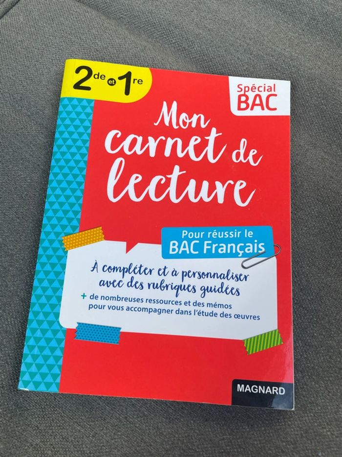 Mon carnet de lecture bac 1 ère seconde œuvre français