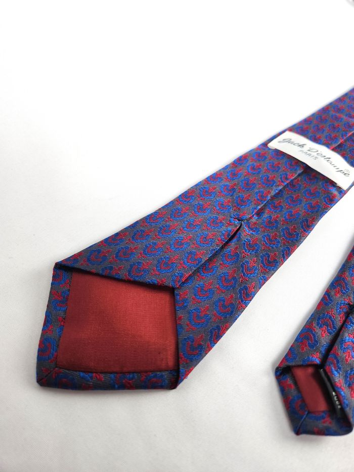 Cravate Jack d'Estaupe Paris Soie Homme Motifs Géométriques Rouge Bleu Marine Élégante - photo numéro 4