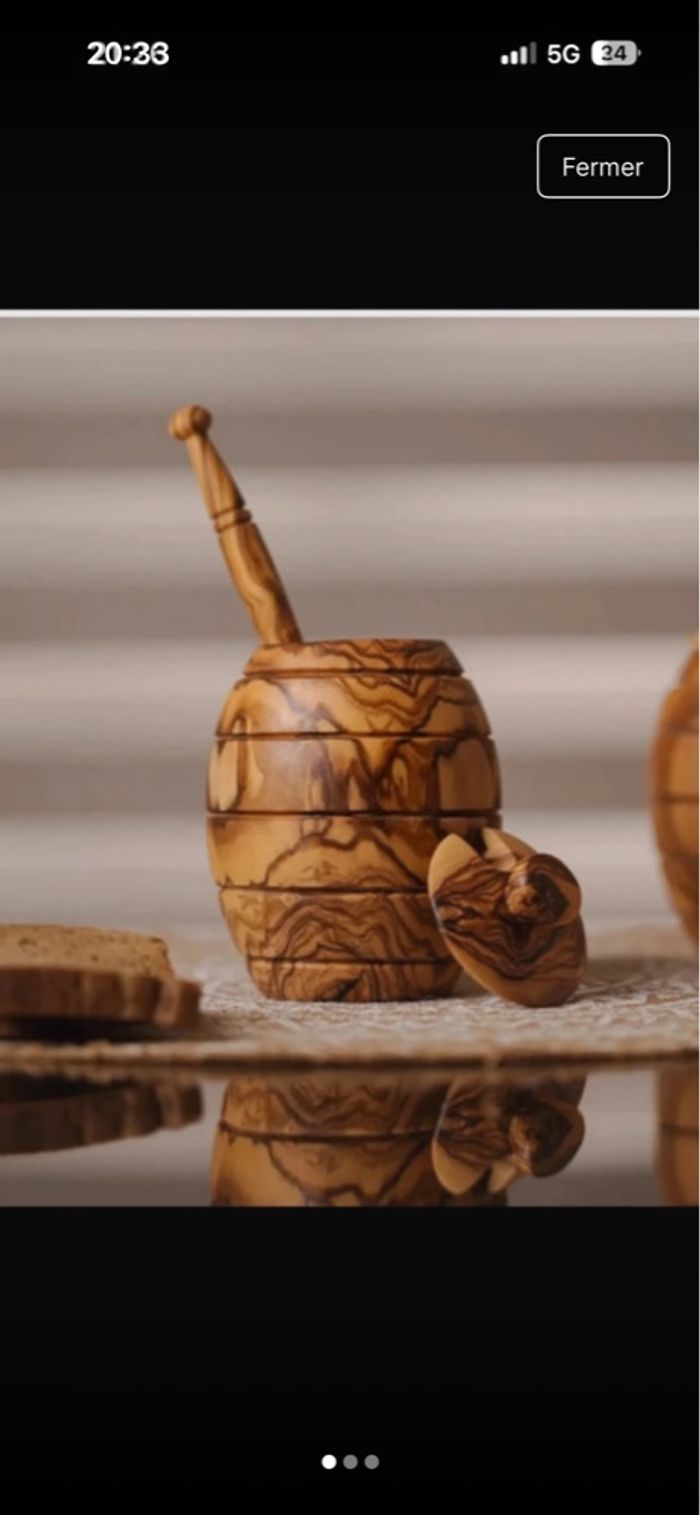 Pot à miel en bois d’Olivier avec cuillère