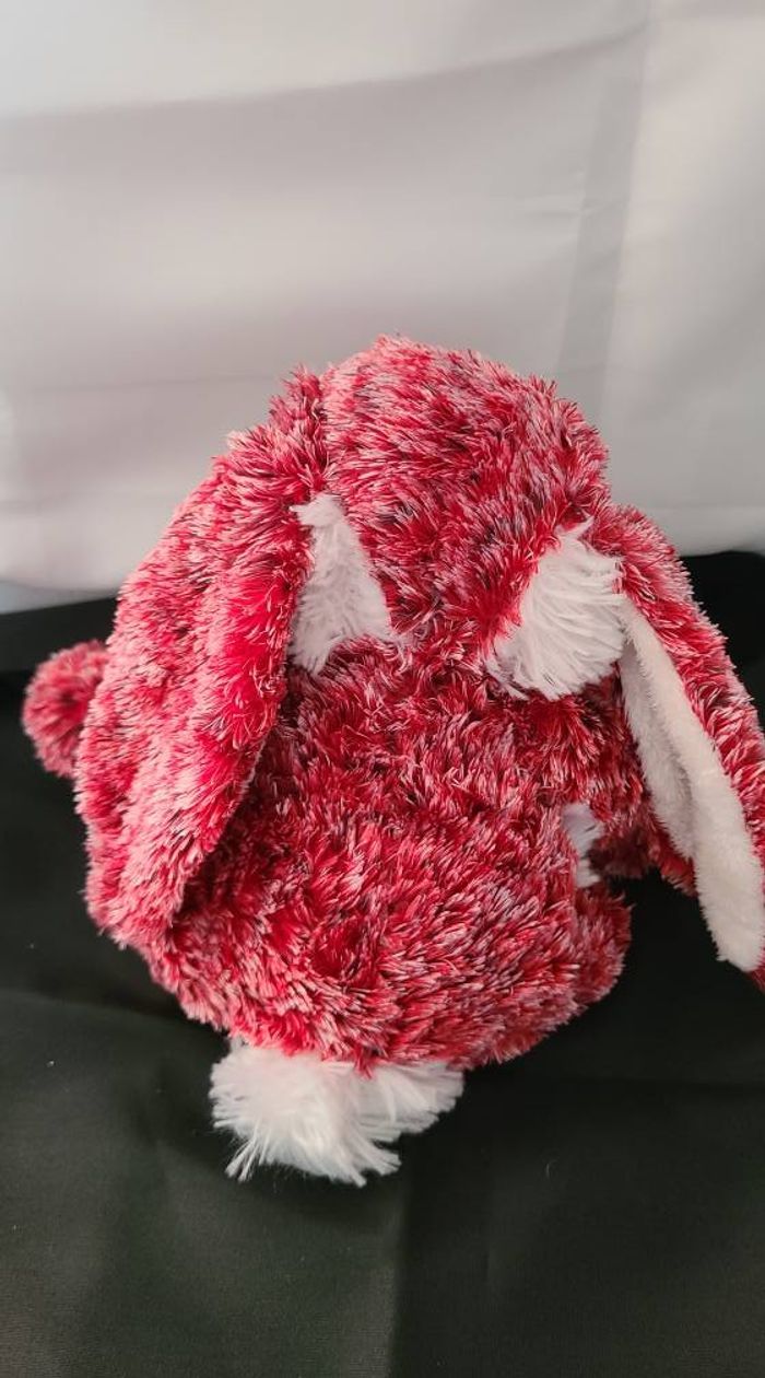 Doudou Peluche CMP Lapin Rouge Blanc Fourrure Nez Marron - photo numéro 4