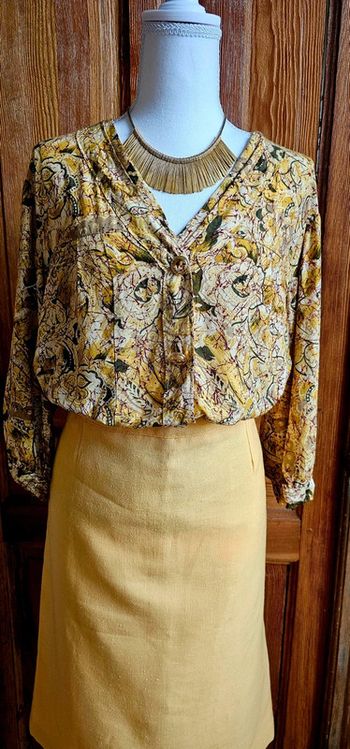 Blouse vintage coton boutons dorés jaune et verte