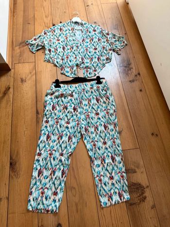 Superbe ensemble pantalon fluide et blouse assortie en viscose Zara 🌸 L XL 40 42