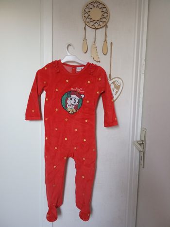 Pyjama Noël Disney 1 pièce fille Mickey 18 mois, rouge, noir, motif