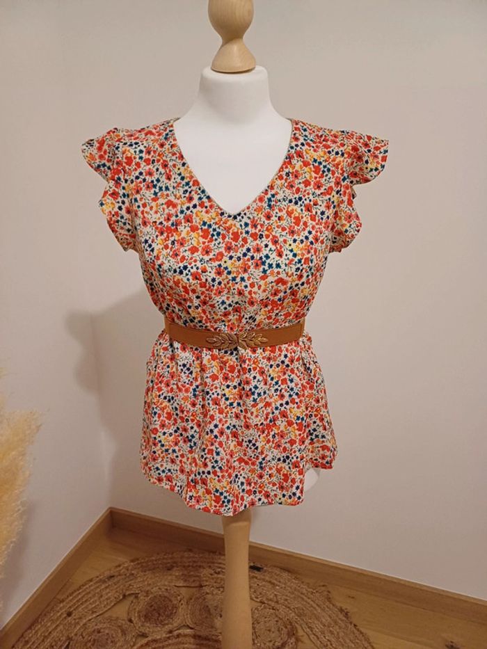Blouse chic colorée fleurie neuve By One taille S/M 36/38