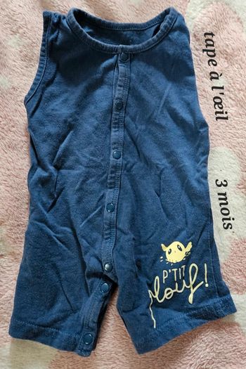 Barboteuse grenouillère bleu marine sans manches tape à l'œil. 1 à 3 mois, 59cm