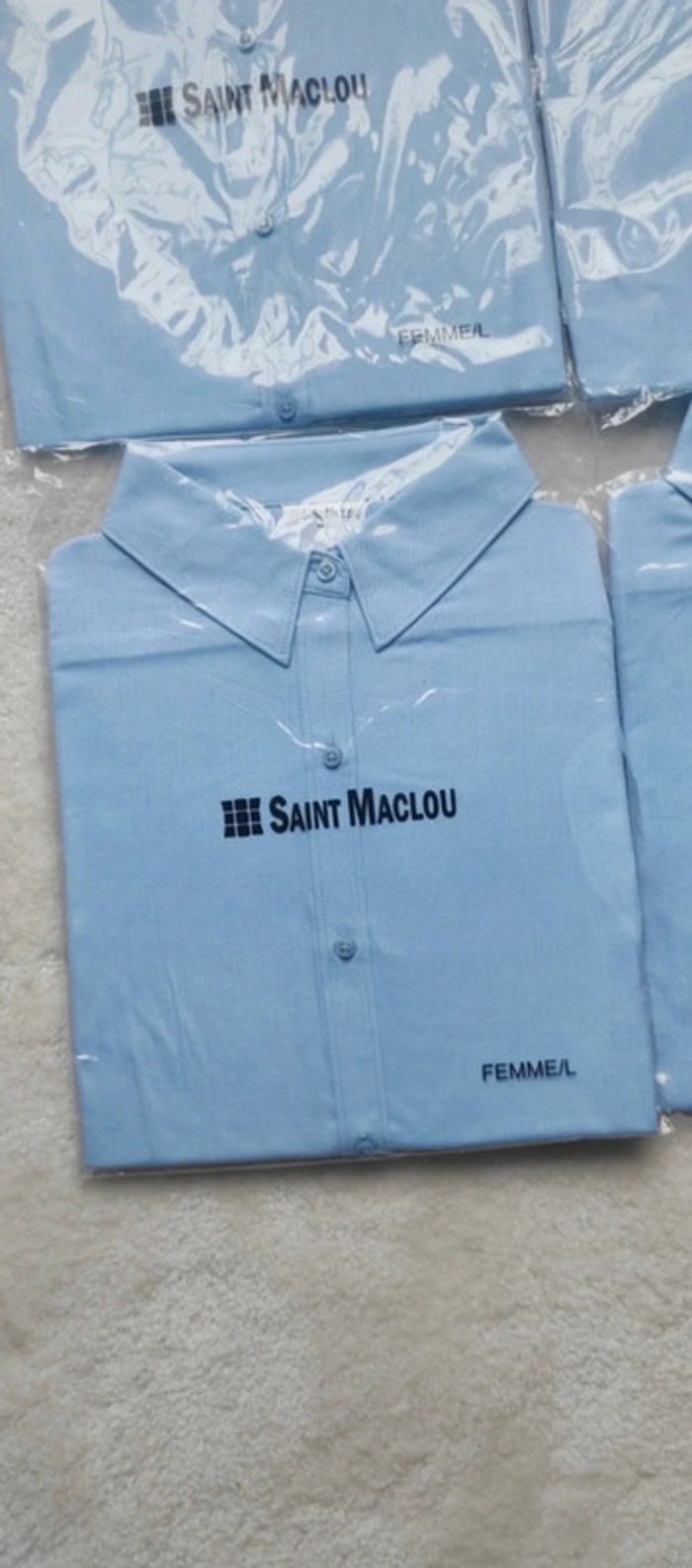 Lot 3 chemises manches longues uni bleu clair femme L - photo numéro 2