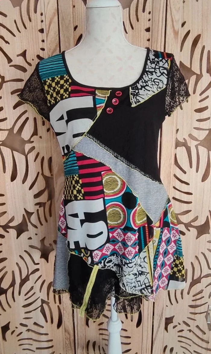 Robe mini imprimée et dentelle Taille 2 - photo numéro 3