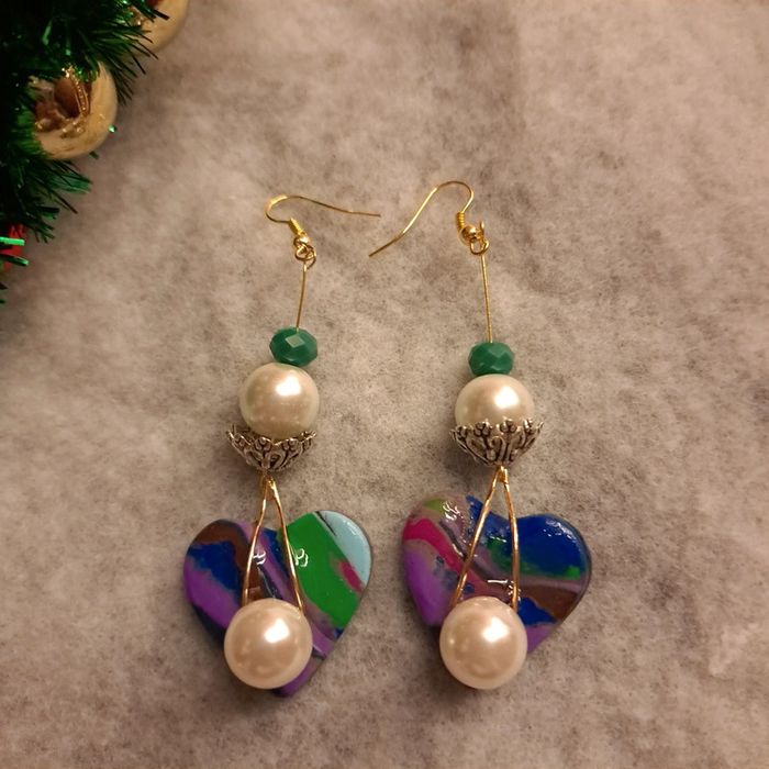 Boucles d'oreilles pendante avec pâte polymere multicolore - photo numéro 7