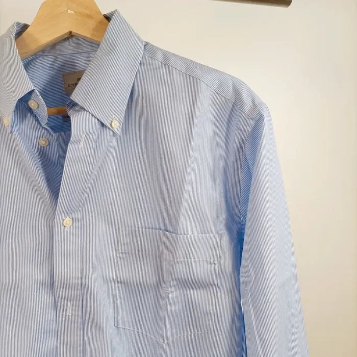Chemise rayée bleu clair col boutonné coupe droite manches longues homme taille M A880 - photo numéro 2