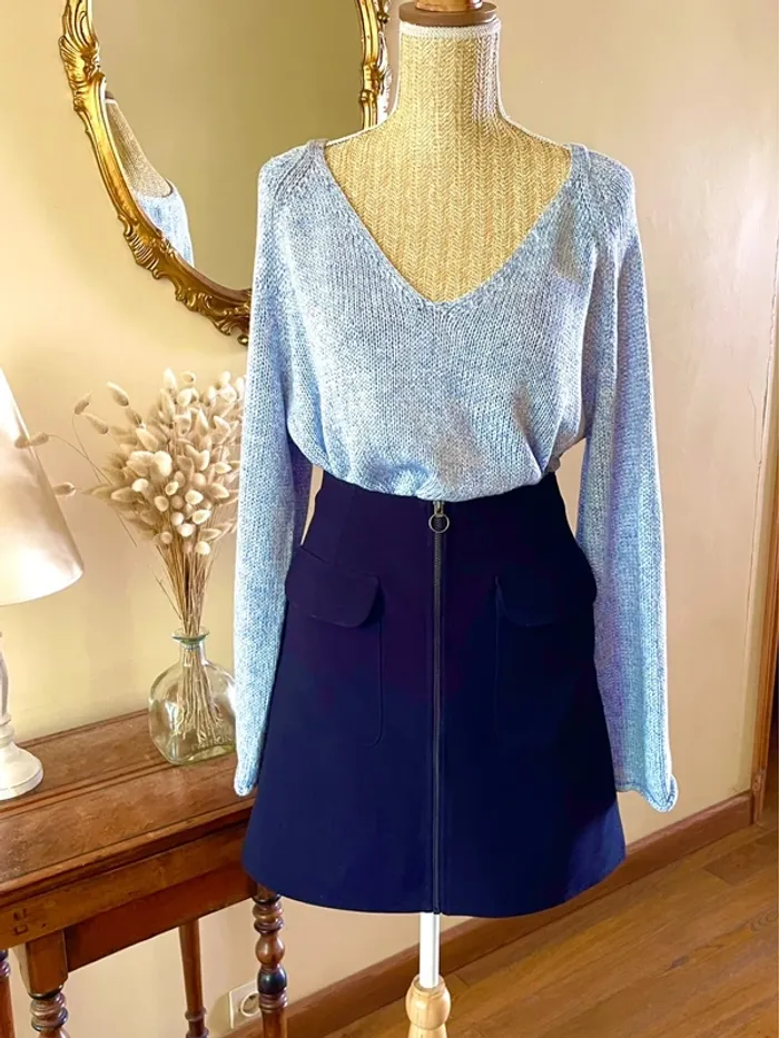 sublime pull maille bleu clair col v manches longues coupe relax basic taille L neuf H&M - photo numéro 3