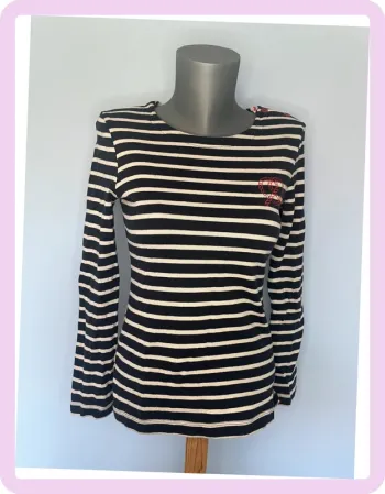 Haut Petit Bateau Kitsumé Taille S – Rayé Bleu & Blanc, Nœud Marin Brodé