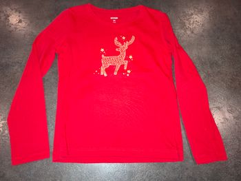 T-shirt rouge Noël renne doré Kiabi manches longues