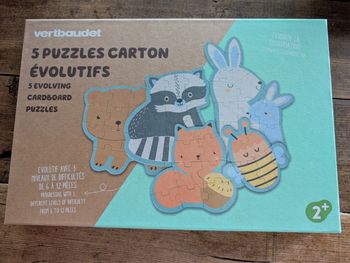 Puzzle évolutif animaux – 5 puzzles en carton (Vertbaudet, 2+)