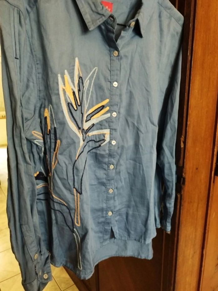 Chemise bleue fleurie 100% coton vintage L/40 - photo numéro 5
