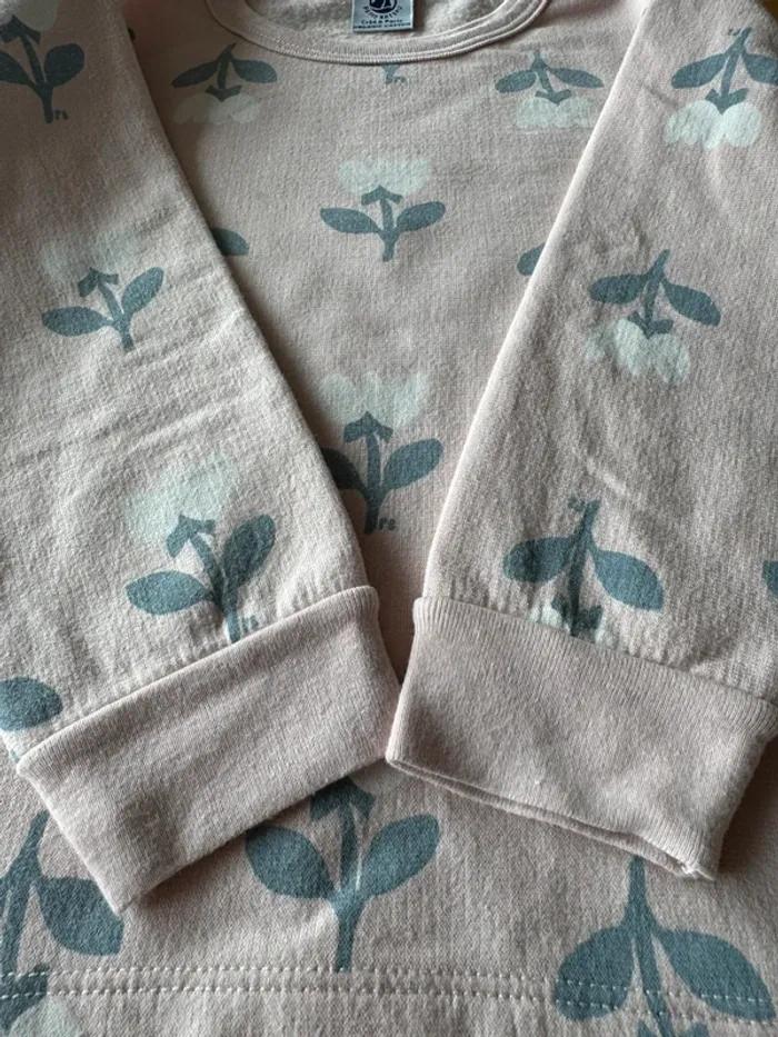 Pyjama 2 pièces ML en molleton rose pâle et fleurs grises/blanches - Taille 4 Ans - photo numéro 7