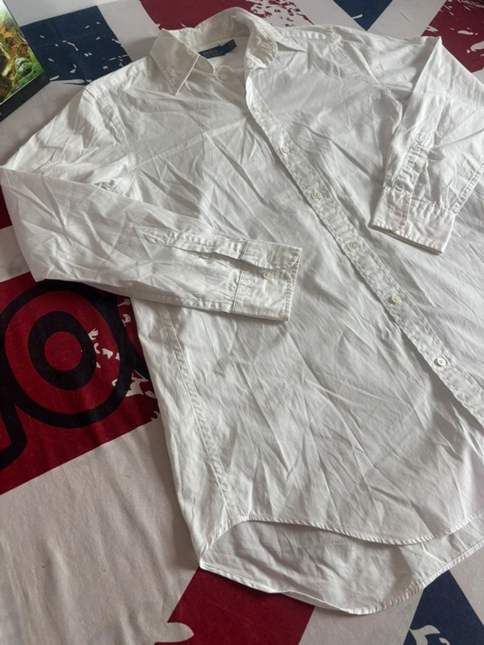 Chemise Ralph Lauren Vintage Blanc Logo Bleu Taille S/M - photo numéro 5