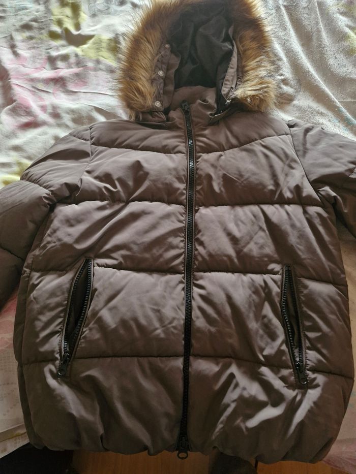 Doudoune blouson  brun col fourrure