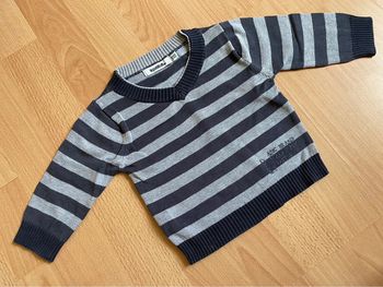 Beau pull ML à rayures grises et noires Tape à l’Oeil T. 6 mois/67 cm garçon TBE