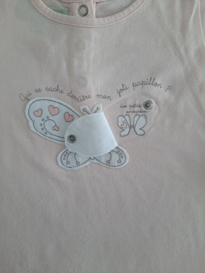 Ensemble 24 mois Mes Petits Cailloux rose clair : t-shirt manches courts papillon et gilet assorti - photo numéro 3
