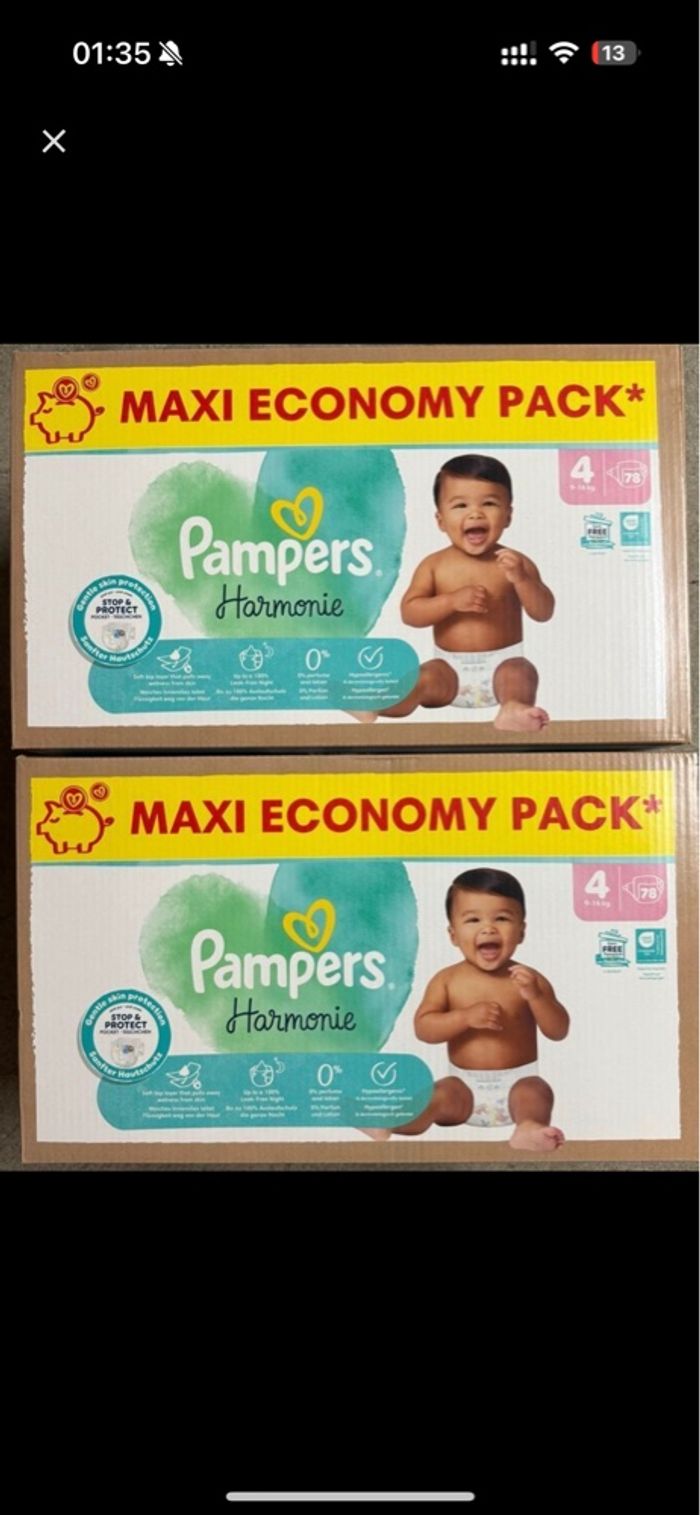 2 cartons de couches Pampers taille 4