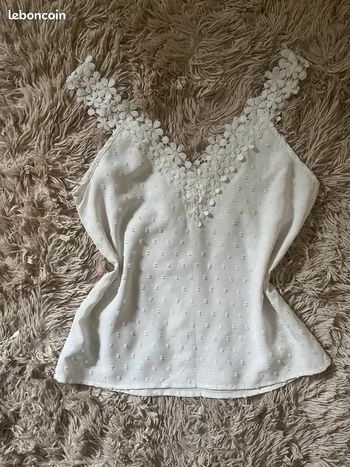 Joli débardeur blanc fleurs et pois M