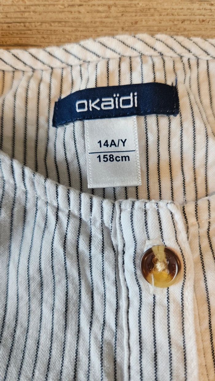 Jolie robe classique à manches courtes blanche lignée grise, Okaîdi, 14 ans, jamais mise - photo numéro 8