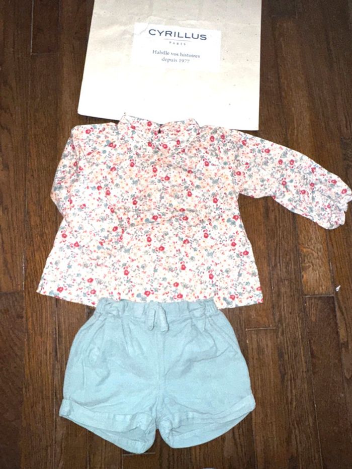 blouse à col et short velour Cyrillus 18 mois