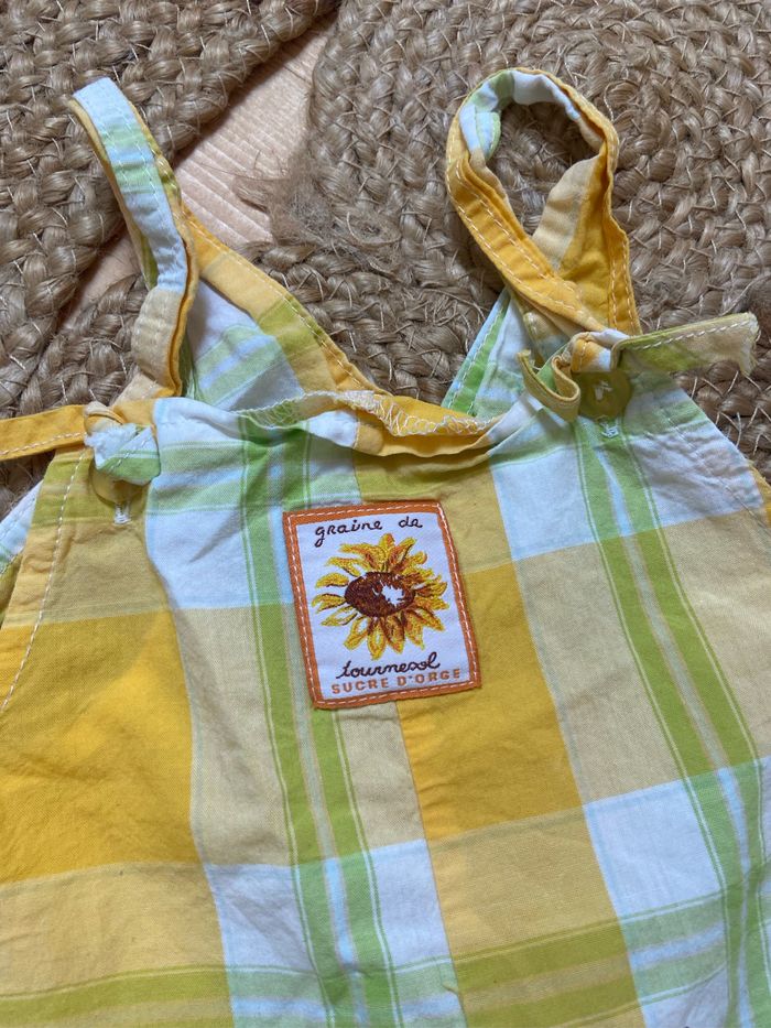 Combinaison short barboteuse à carreaux jaune blanc et vert grain de blé - photo numéro 2