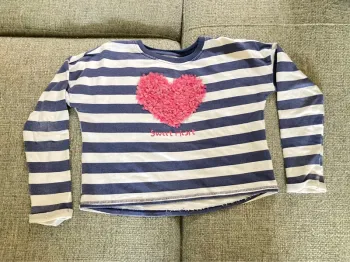 Pull coeur pétales roses