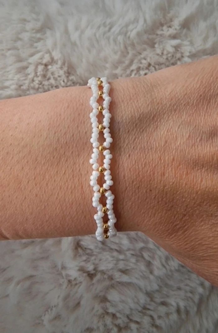 Bracelet thème mariage blanc et doré - photo numéro 2