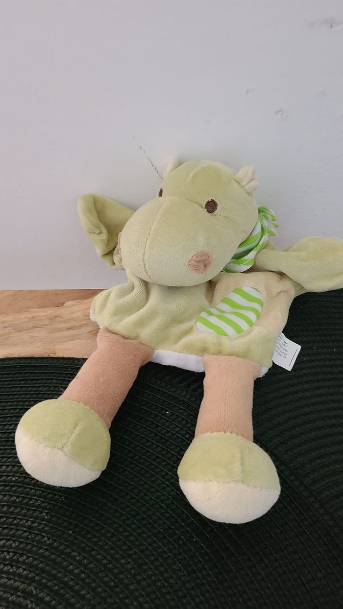 Doudou marionnette Hippopotame vert beige JJA - photo numéro 2