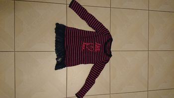 Robe manches longues marine à rayures rose
