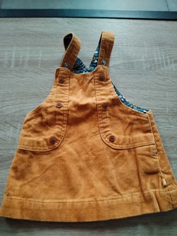 Robe salopette jaune moutarde velours Obaibi 3 mois