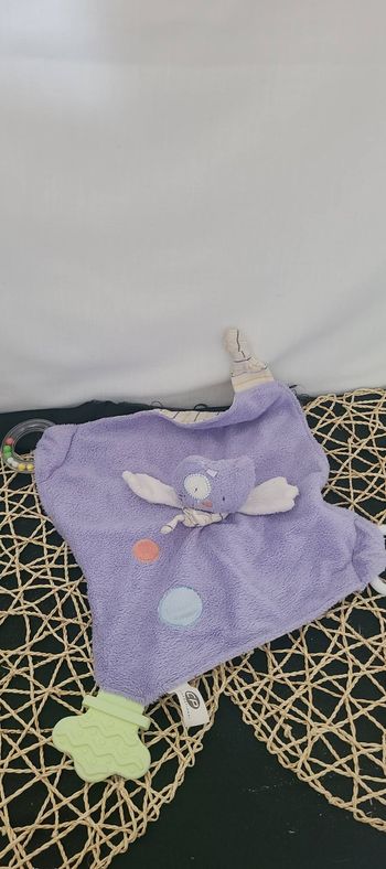 Doudou CP International Chat Plat Carré Biolet Dentition Anneau Billes Vert