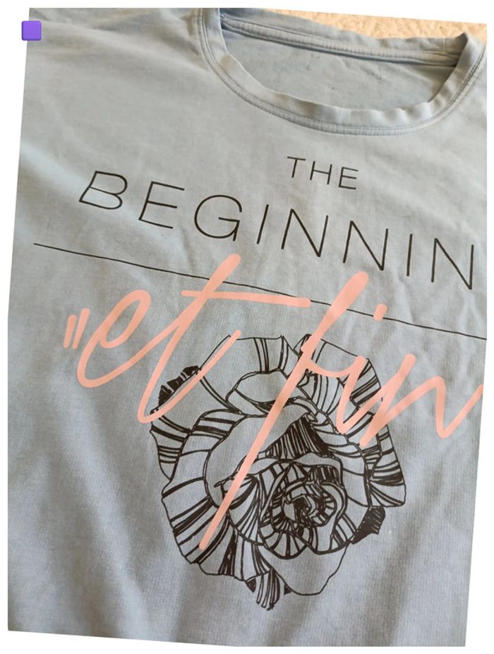 Sweat bleu pastel imprimé The beginning et fin – casual doux - photo numéro 2