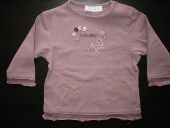 TEE SHIRT ML MAUVE BÉBÉ FILLE "OBAIBI" - 6 mois - n°07