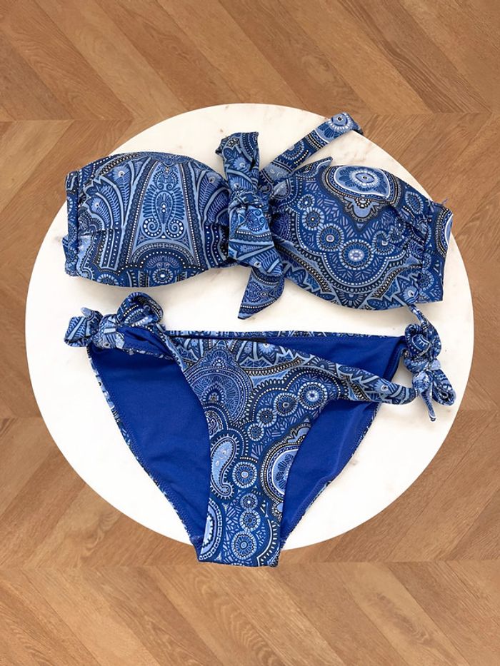 Maillot de bain 2 pièces H&M bleu et blanc