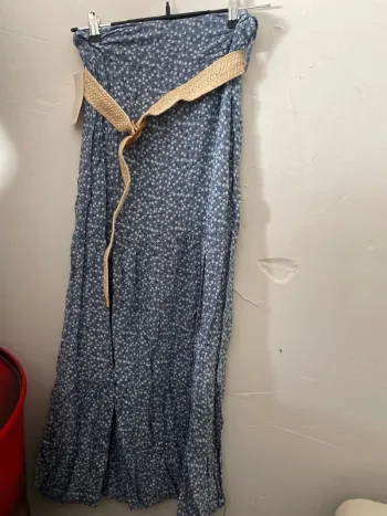 Jupe long bleu fleurs n°488
