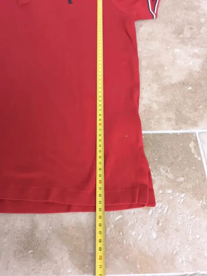 Polo Ralph Lauren homme taille L slim rouge logo marine - tâche devant trou derrière - photo numéro 7