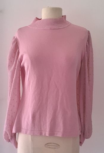 Haut rose femme taille L Laetitia Mem Manches longues Col montant Très bon état Chic et féminin