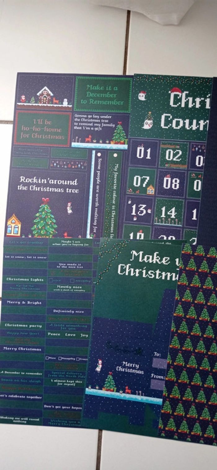 Lot de 8 feuilles scrapbooking Noël verte et bleue - photo numéro 2