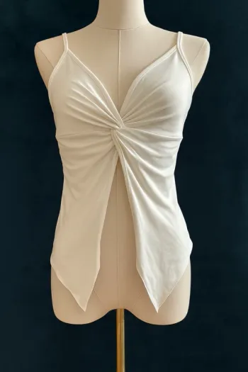 Top blanc drapé asymétrique effet twist – taille S papillon y2k sexy