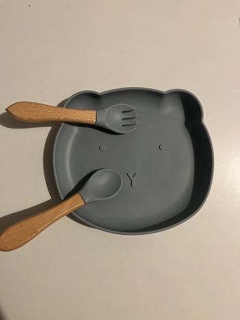 Assiette en silicone alimentaire ourson avec paire de couvert