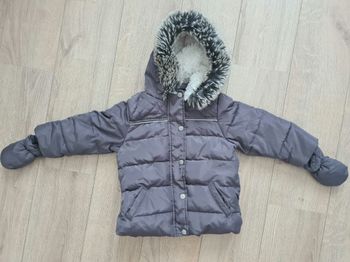 Doudoune manteau taupe avec capuche fourré 23 mois tape à l'œil
