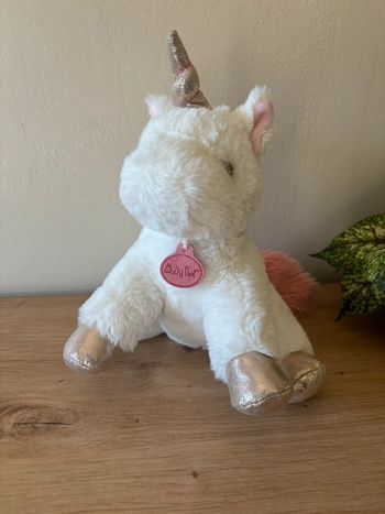 Doudou peluche licorne blanc rose doré baby nat