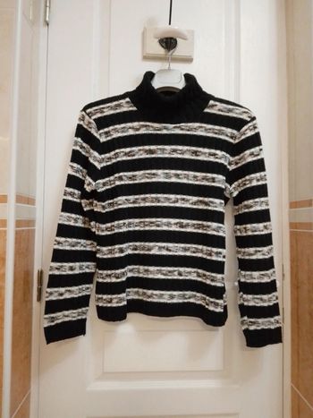 Pull laine col roulé noir rayé T.38/40 - Café Théâtre