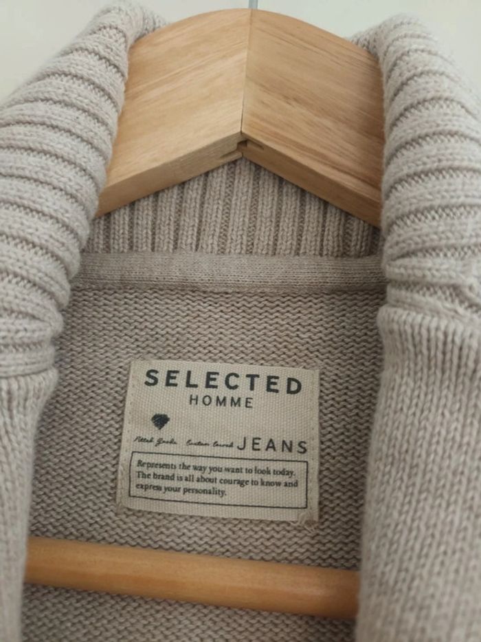 Joli gilet cardigan en maille Selected Homme taille L beige - photo numéro 2