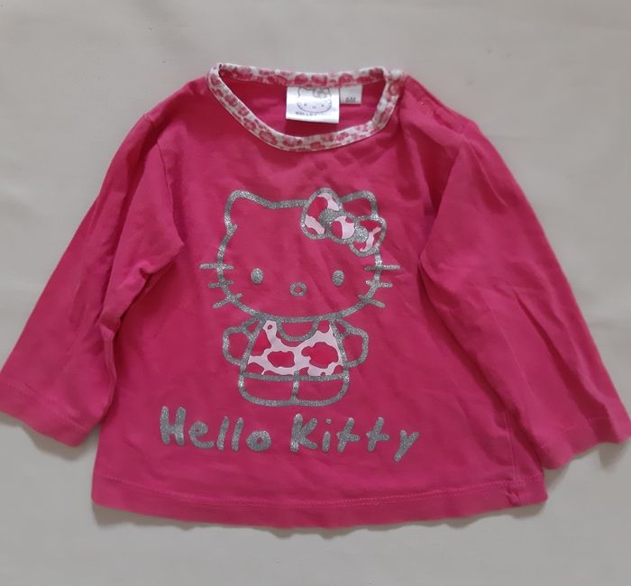 2 tee-shirts manches longues fille blanc et fuschia - Hello Kitty - 6 mois - photo numéro 2