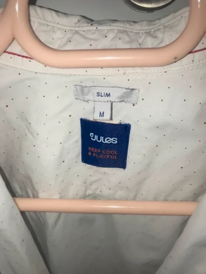marque jules homme slim M chemise manches courtes Blanche avec points bleu et rouge - photo numéro 4